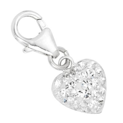 White pave crystal heart sterling silver charm