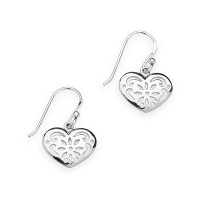 Simply Silver Sterling Silver Filigree Heart Drop Earrings