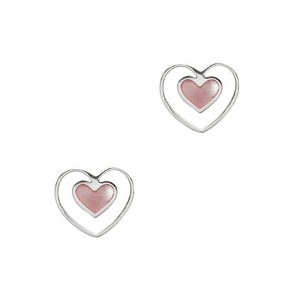 Sterling Silver Pink Mother Of Pearl Heart Stud