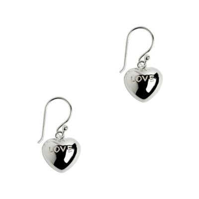 Simply Silver Sterling Silver Love Engraved Heart Drop Earrings