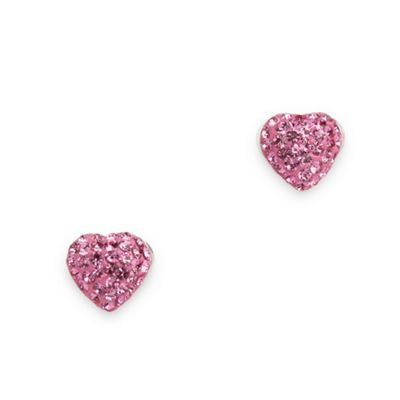 Simply Silver Sterling Silver Pink Pave Crystal Heart Studs