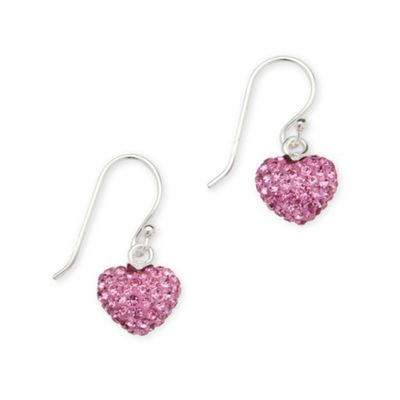 Simply Silver Sterling Silver Pink Pave Crystal Heart Earrings