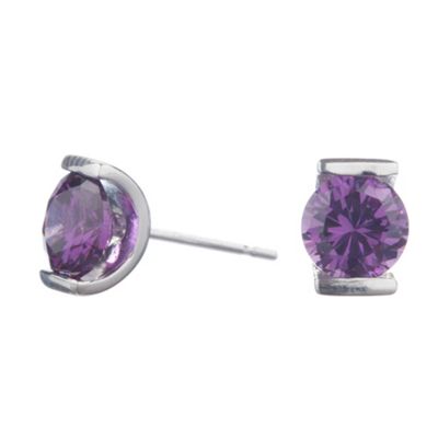 Simply Silver Sterling Silver and Purple Cubic Zirconia Stud