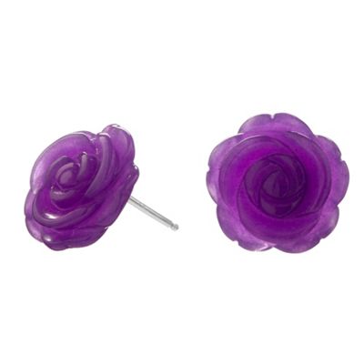 Simply Silver Sterling Silver Violet Rose Quartz Flower Earrings