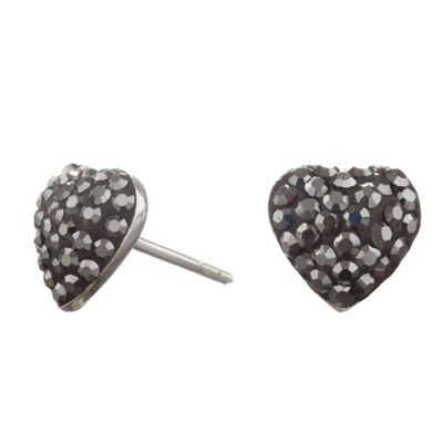 Simply Silver Sterling Silver Hematite Crystal Heart Stud