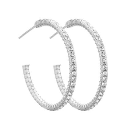 Simply Silver Sterling Silver Large Crystal Pave Hoop Earrings