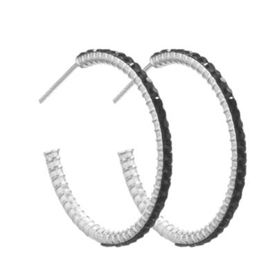 Simply Silver Sterling Silver Black Pave Hoop Earrings