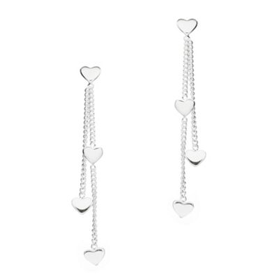 Simply Silver Sterling Silver Two Row Heart Drop Earrings