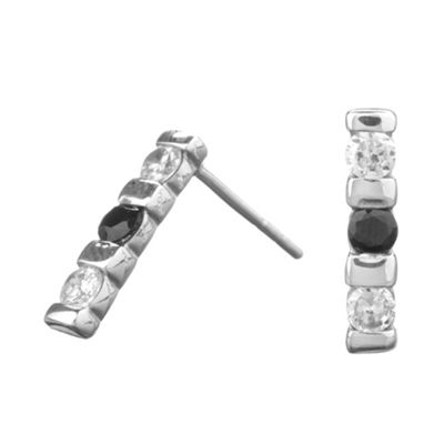 Simply Silver Sterling silver jet cubic zirconia bar stud