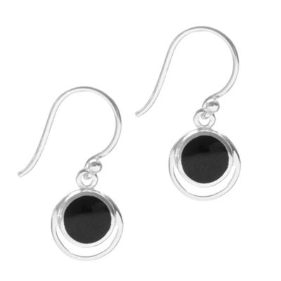 Sterling Silver Round Onyx Drop Earrings