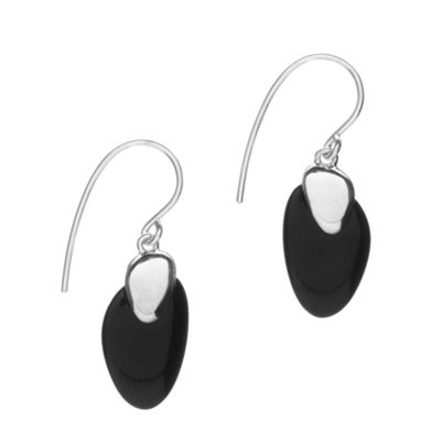 Simply Silver Sterling Silver Black Agate Pebble Drop Earrings