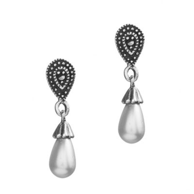 Sterling Silver Marcasite and Pearl Drop Earrings