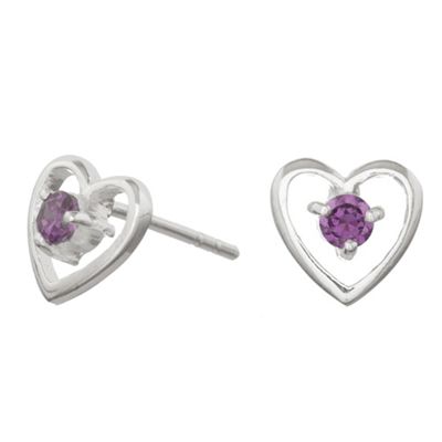 Simply Silver Sterling Silver Purple Stone Heart Stud Earrings