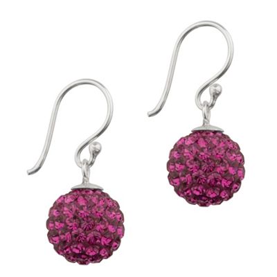 Simply Silver Sterling Silver And Fuchsia Crystal Ball Drop