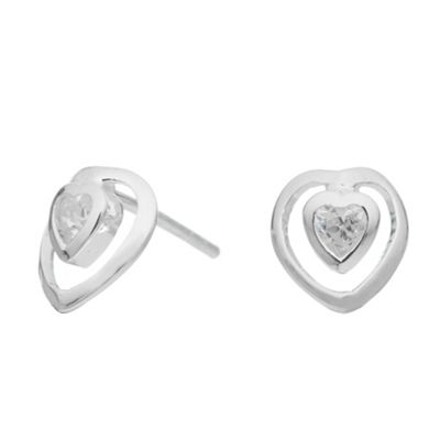 Simply Silver Sterling Silver And Cubic Zirconia Double Heart
