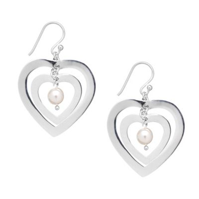 Sterling Silver Spinning Double Heart With Pearl