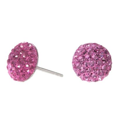 Sterling Silver And Pink Crystal Pave Ball Stud