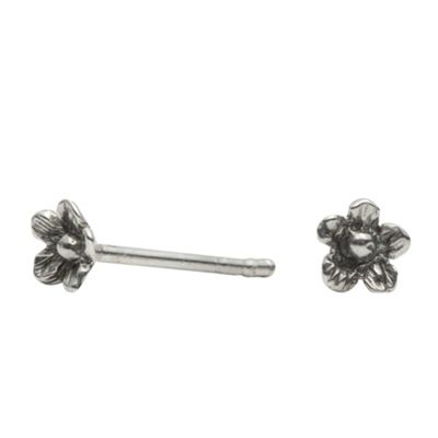 Simply Silver Sterling Silver Oxidised Flower Stud