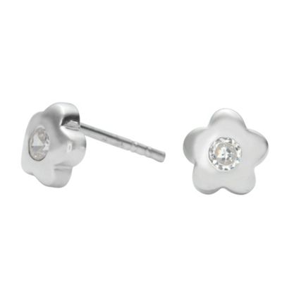 Sterling Silver Cubic Zirconia Flower Stud Earring