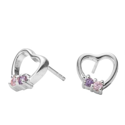 Sterling Silver Heart Stud Earrings With Pink