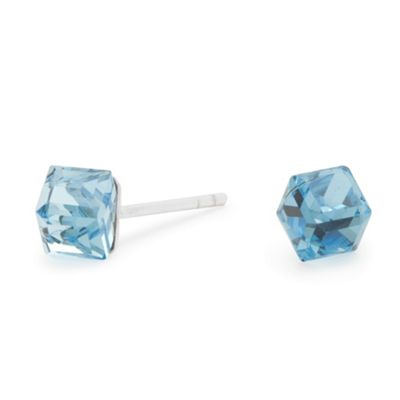 Simply Silver Sterling Silver Aqua Crystal Cube Stud Made With