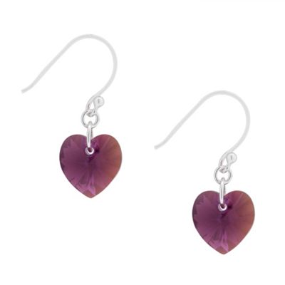 Simply Silver Sterling Silver Purple Crystal Heart Drop