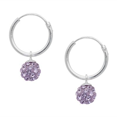 Sterling Silver Purple Pave Ball Hoop Drop Earring