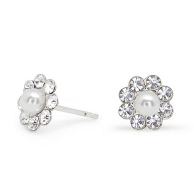 Simply Silver Sterling Silver Pearl And Crystal Flower Stud