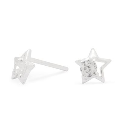 Simply Silver Sterling Silver Cubic Zirconia Open Star Stud