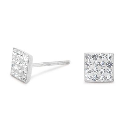 Simply Silver Sterling Silver Cubic Zirconia Pave Square Stud