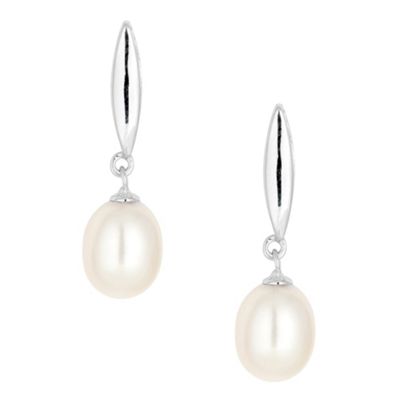 Sterling silver bar and pearl drop earring