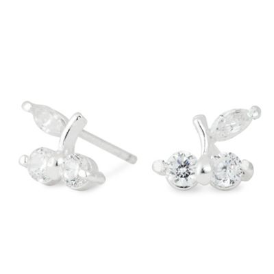 Sterling silver and cubic zirconia crystal cherry stud earring