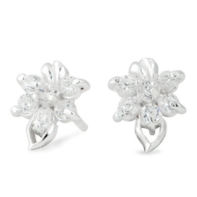 Sterling silver and cubic zirconia crystal encased flower stud earring