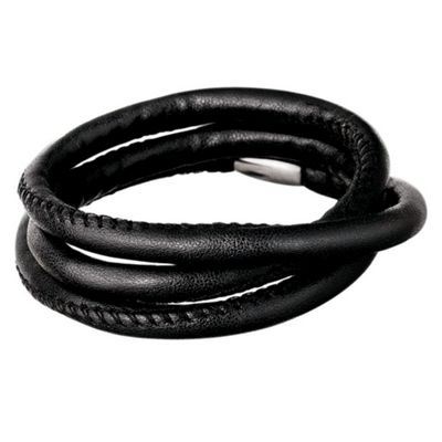Black faux leather triple wrap bracelet