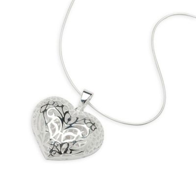 Simply Silver Sterling Silver Filigree Puff Heart Pendant