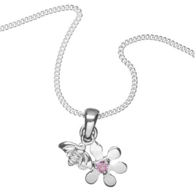 Simply Silver Sterling Silver Flower and Bee Charm Necklace