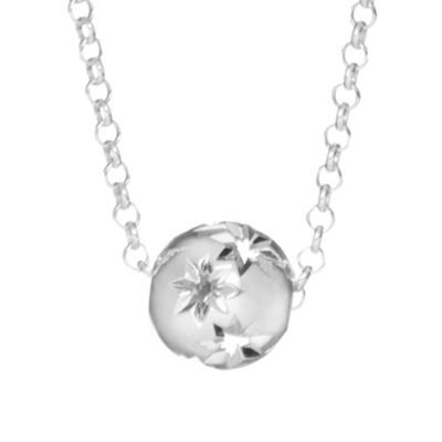 Simply Silver Sterling Silver Star Engraved Ball Necklace