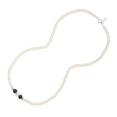 Simply Silver Sterling Silver Jet and Pave Ball Pearl Necklace
