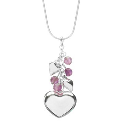 Simply Silver Sterling Silver Hearts and Purple Bead Drop