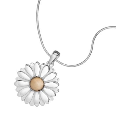 Simply Silver Sterling Silver Two Tone Daisy Pendant Necklace