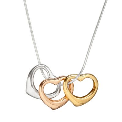 Simply Silver Sterling Silver Three Tone Sliding Hearts Necklace