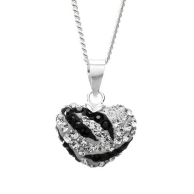 Sterling Silver Zebra Crystal Pave Heart Pendant