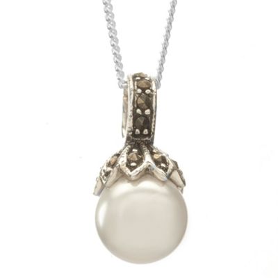 Simply Silver Sterling Silver Pearl and Marcasite Pendant