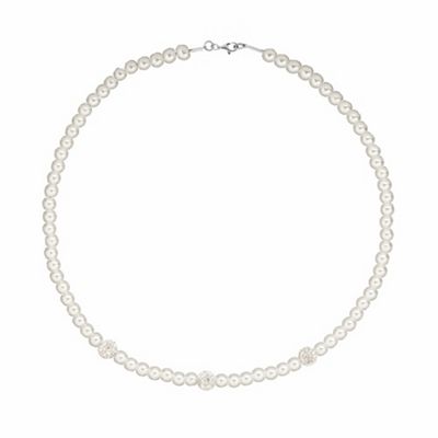 Simply Silver Sterling Silver Cream Pearl and Pave Ball Necklace