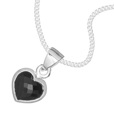 Simply Silver Sterling Silver Jet Facetted Heart Pendant