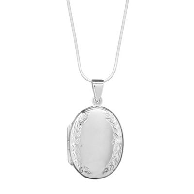 Sterling Silver Oval Engraved Locket Necklace