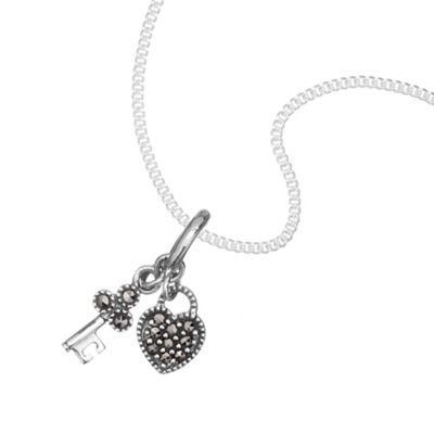 Simply Silver Sterling Silver Heart and Key Marcasite Pendant