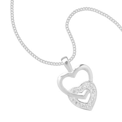 Simply Silver Sterling Silver Cubic Zirconia Double Heart Link
