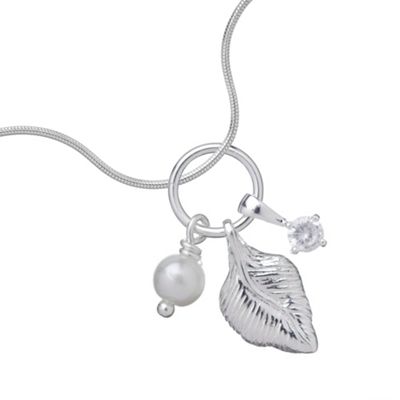 Simply Silver Sterling Silver Leaf Cluster Pendant With Pearl