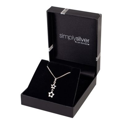 Sterling Silver Double Star Drop Pendant Necklace